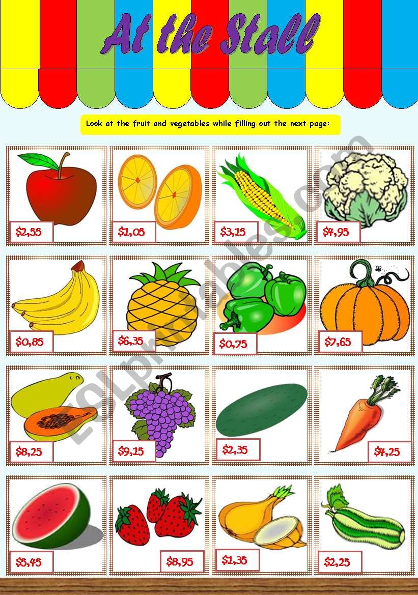 At the stall – vocabulary & conversation (fruit, vegetables, numbers ...